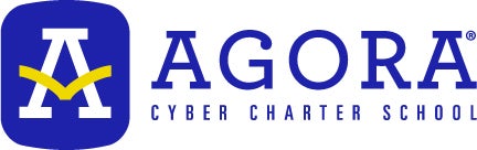 Agora logo with white background and purple lettering