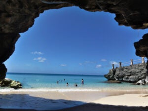 Taga Beach is an idyllic little cove below the cliff lines and is one of the top attractions in Tinian, Northern Mariana Islands.