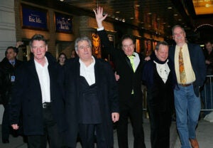 The original members of Monty Python Michael Palin, Terry Jones, Eric Idle, Terry Gilliam and John Cleese attend the opening night of "Monty Python's Spamalot" at the Shubert Theatre March 17, 2005 in New York City.