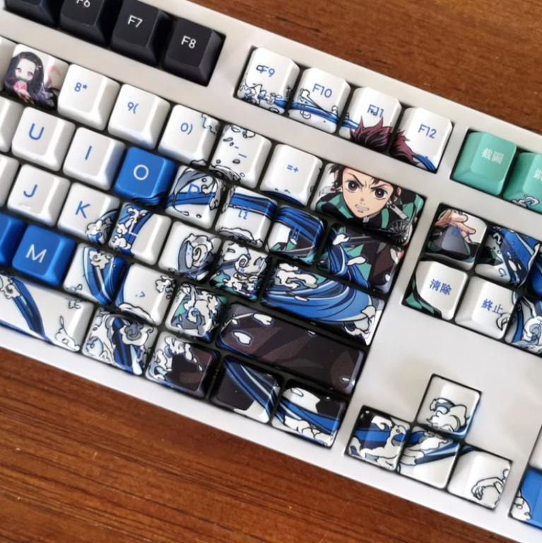 white and blue anime keycaps