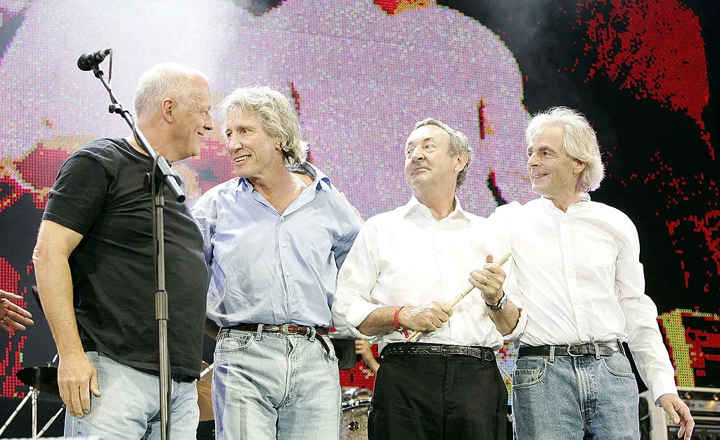 Members of Pink Floyd standing on stage at Live 8.
