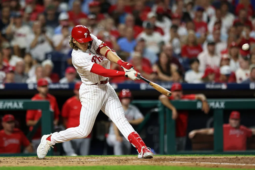 Phillies third baseman Alec Bohm is the hottest hitter in baseball. Batting .360 with an 18 game hitting streak as of May 6, 2024.