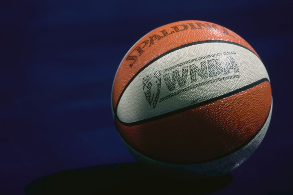 The official Spalding basketball used for the WNBA Western Conference basketball game